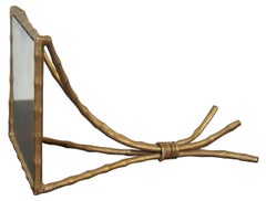 2 Hollywood Regency Faux Bamboo Gold Mirrored Wall Shelf Sconce Pair Boho Chic