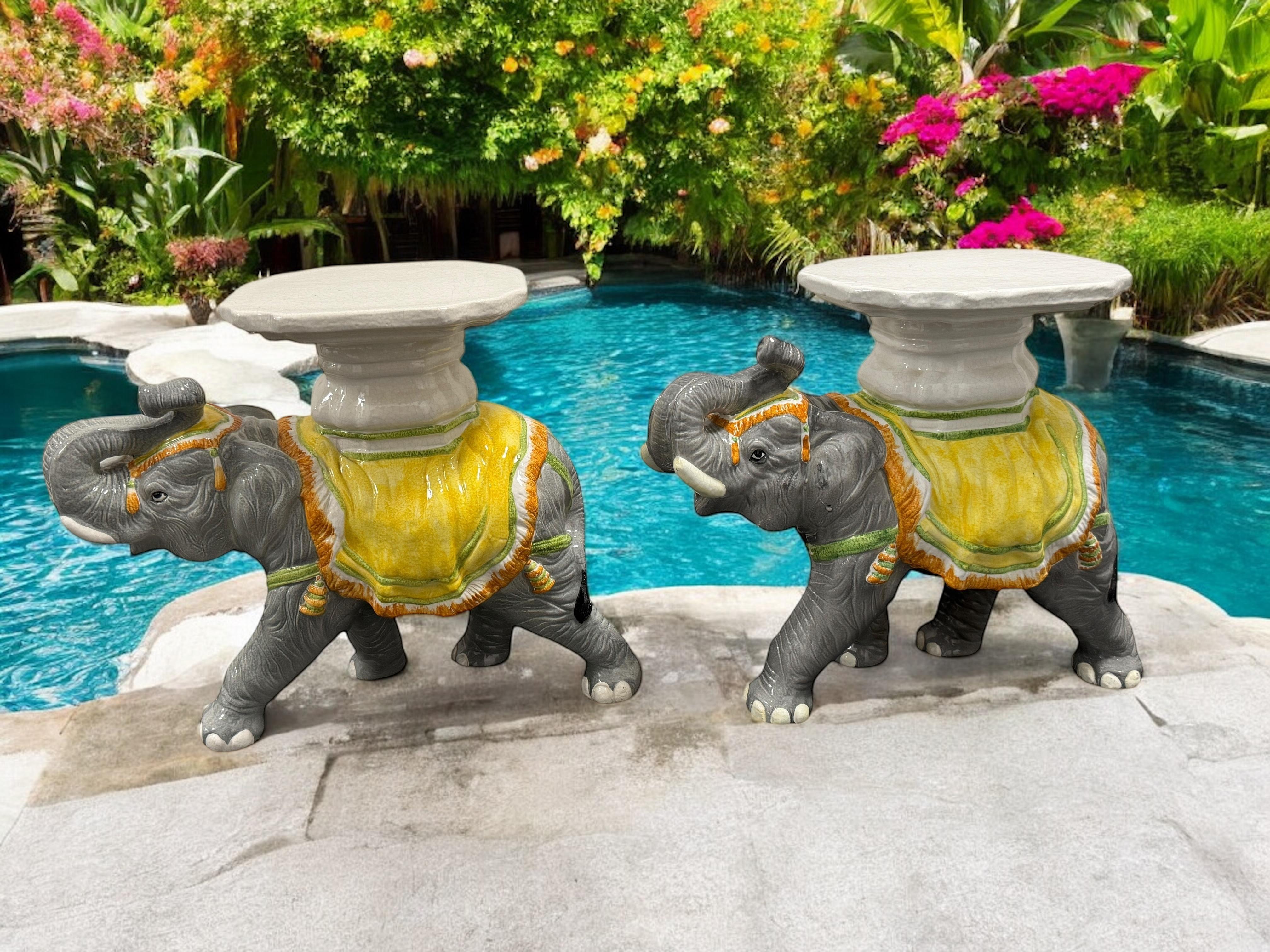 2 Hollywood Regency Italian Terracotta Elephant Garden Stool Plant Stand or Seat en vente 5