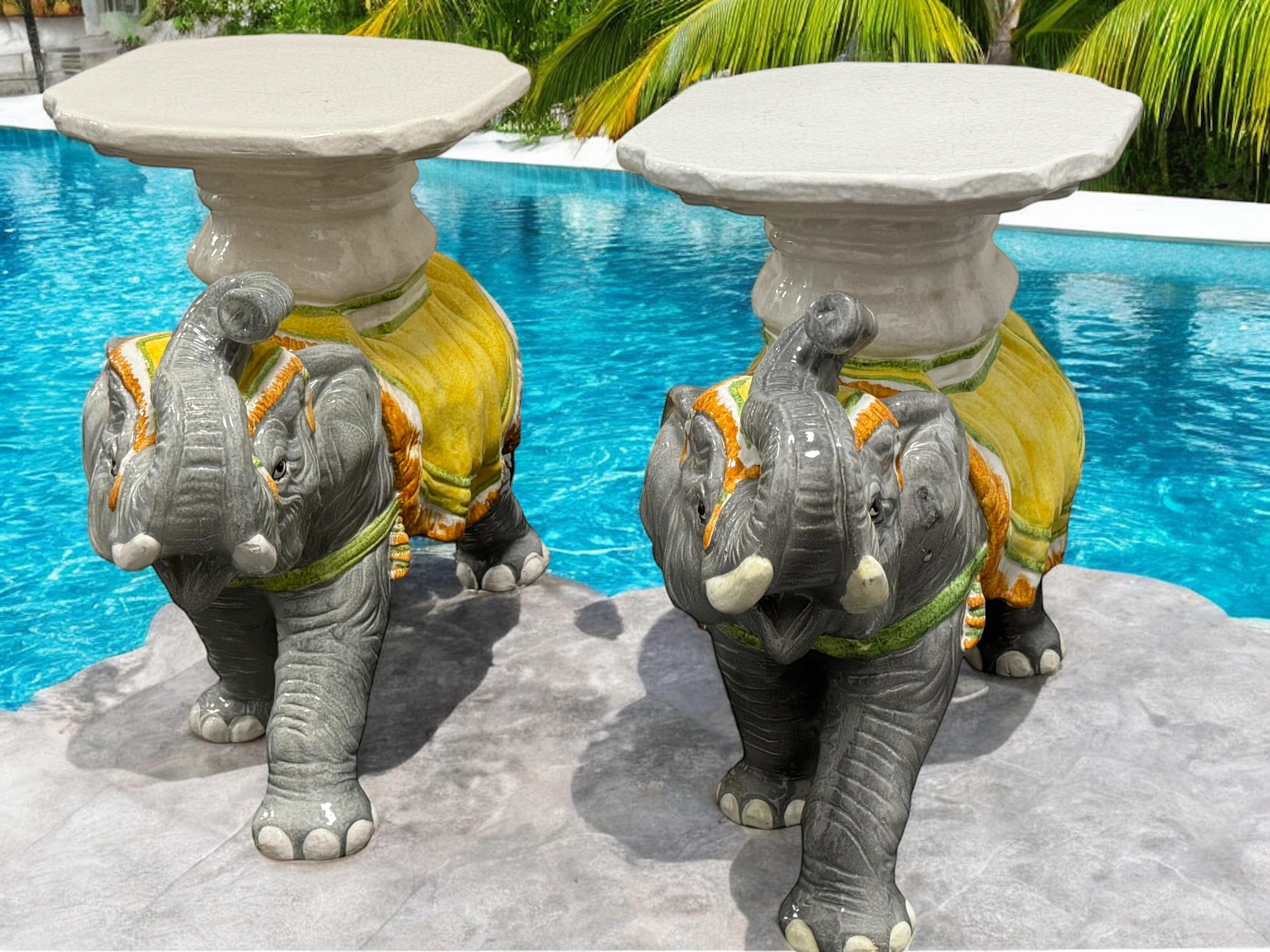 2 Hollywood Regency Italian Terracotta Elephant Garden Stool Plant Stand or Seat en vente 6