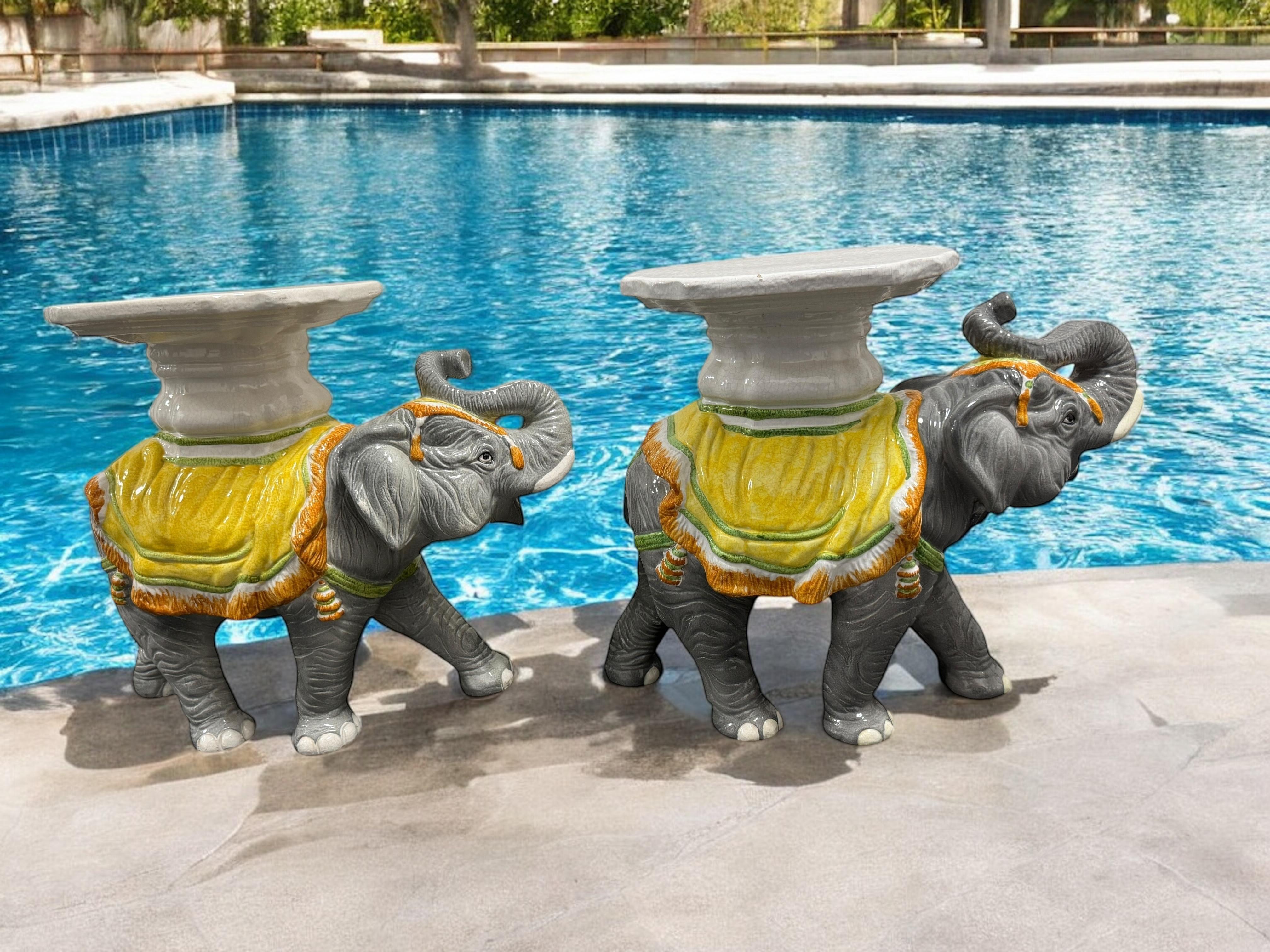 2 Hollywood Regency Italian Terracotta Elephant Garden Stool Plant Stand or Seat en vente 7