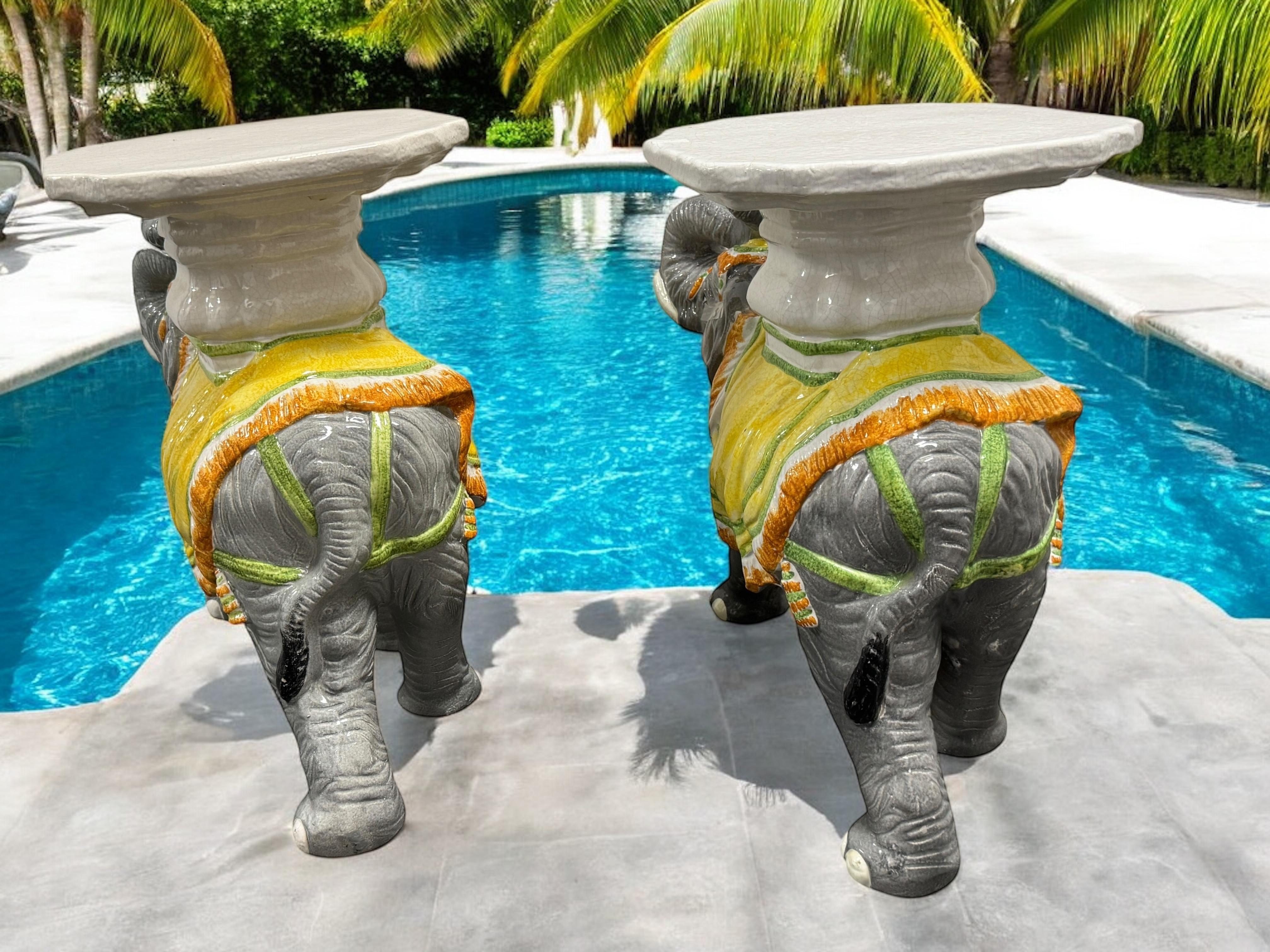 2 Hollywood Regency Italian Terracotta Elephant Garden Stool Plant Stand or Seat en vente 8