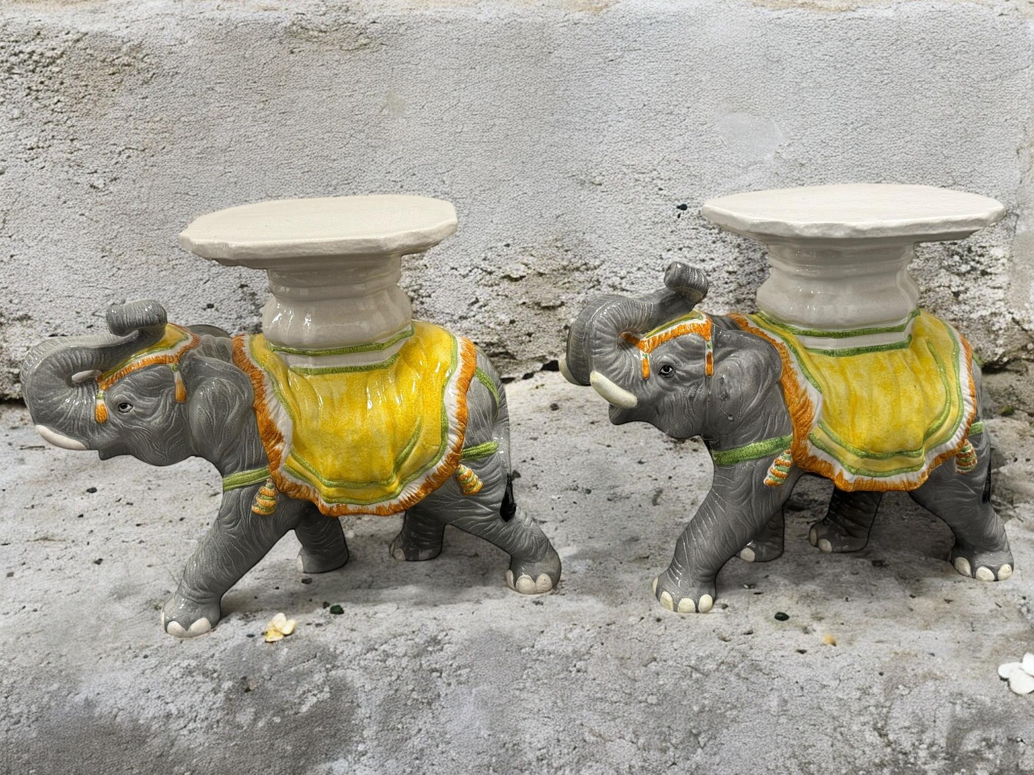 2 Hollywood Regency Italian Terracotta Elephant Garden Stool Plant Stand or Seat en vente 10
