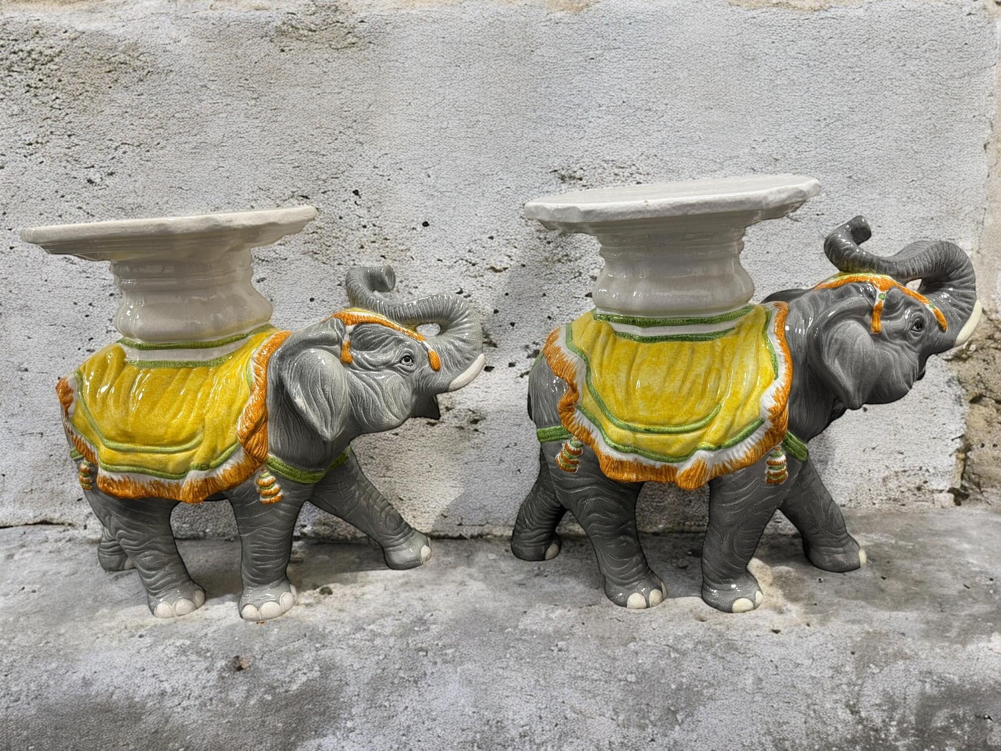2 Hollywood Regency Italian Terracotta Elephant Garden Stool Plant Stand or Seat en vente 11