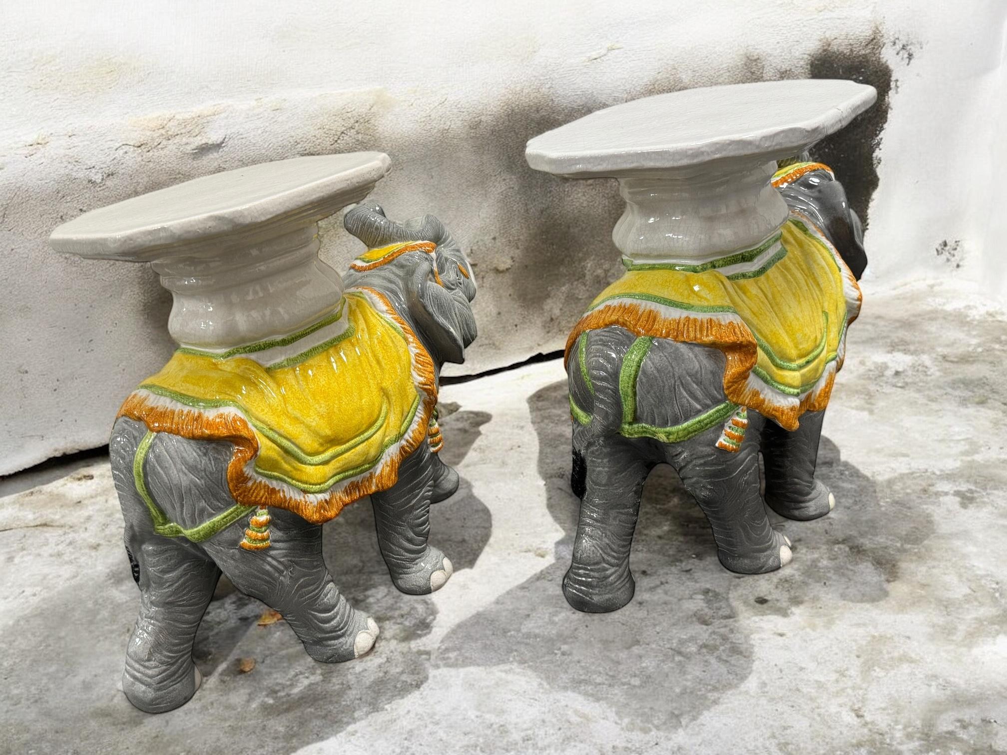 2 Hollywood Regency Italian Terracotta Elephant Garden Stool Plant Stand or Seat en vente 12