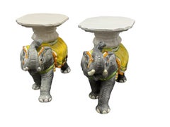 2 Hollywood Regency Italian Terracotta Elephant Garden Stool Plant Stand or Seat