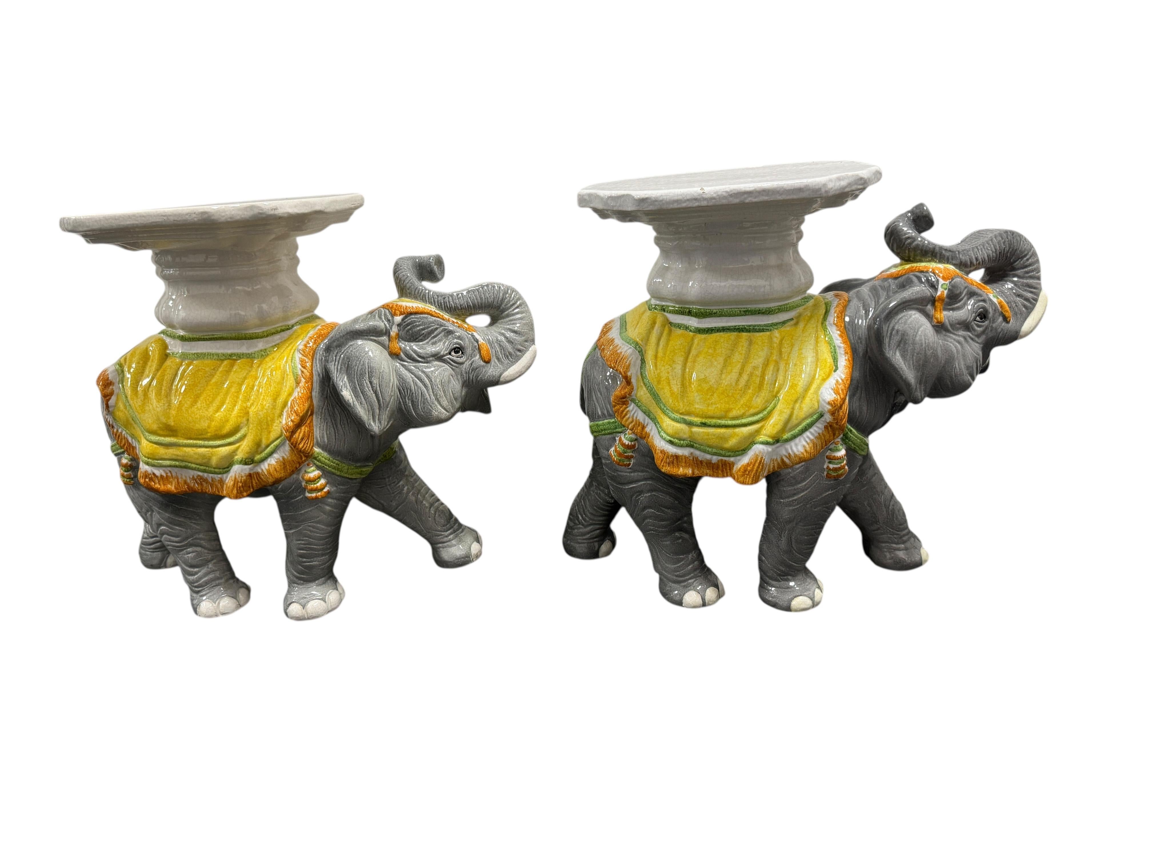 italien 2 Hollywood Regency Italian Terracotta Elephant Garden Stool Plant Stand or Seat en vente