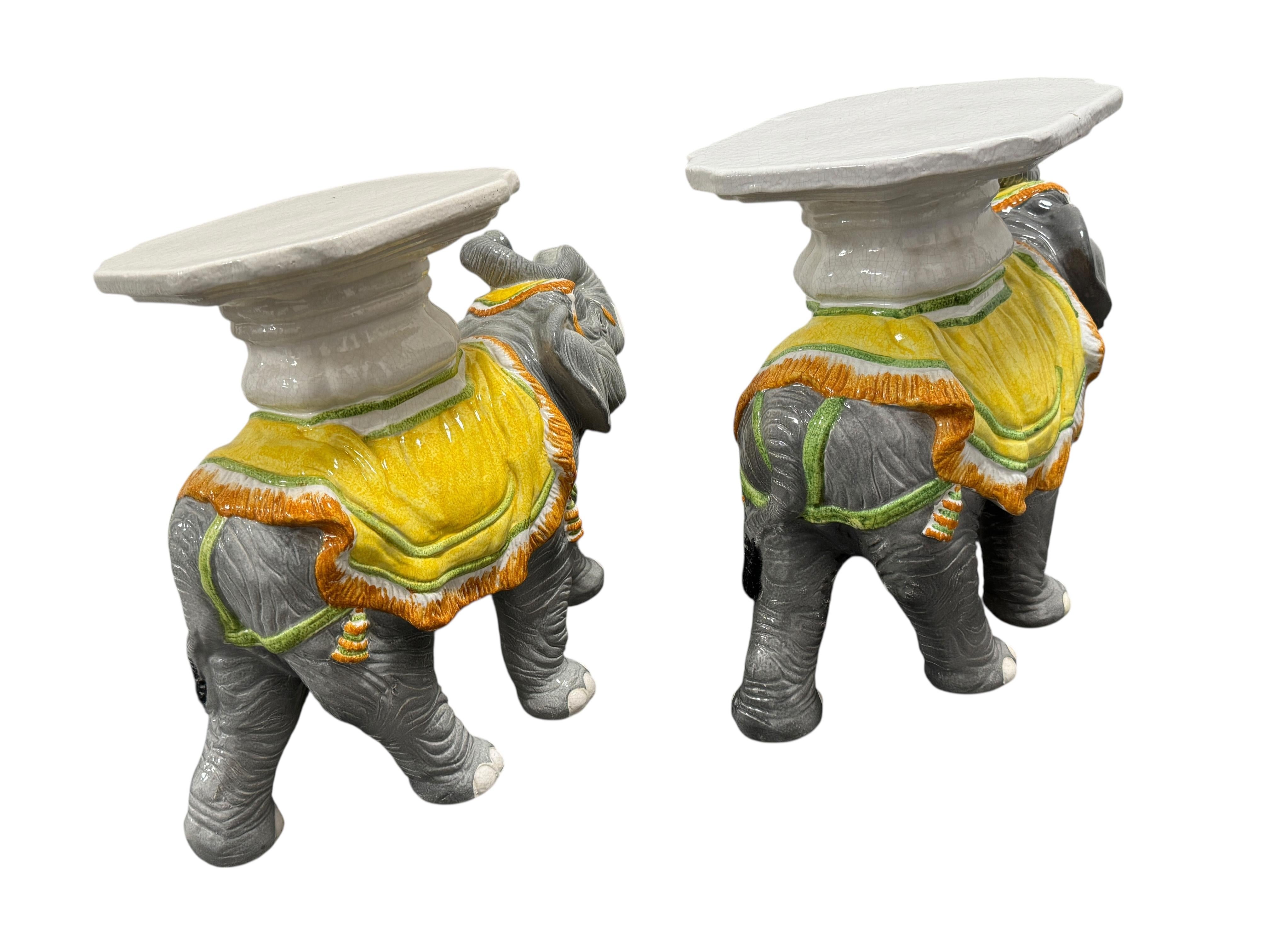 Fait main 2 Hollywood Regency Italian Terracotta Elephant Garden Stool Plant Stand or Seat en vente