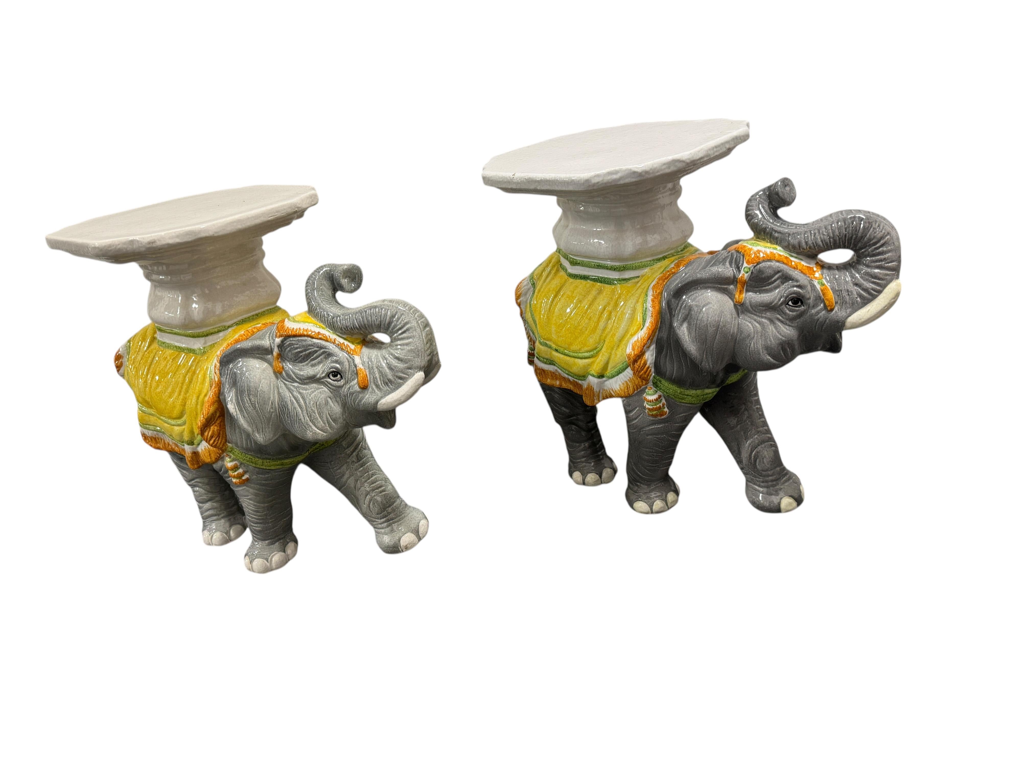 2 Hollywood Regency Italian Terracotta Elephant Garden Stool Plant Stand or Seat en vente 1