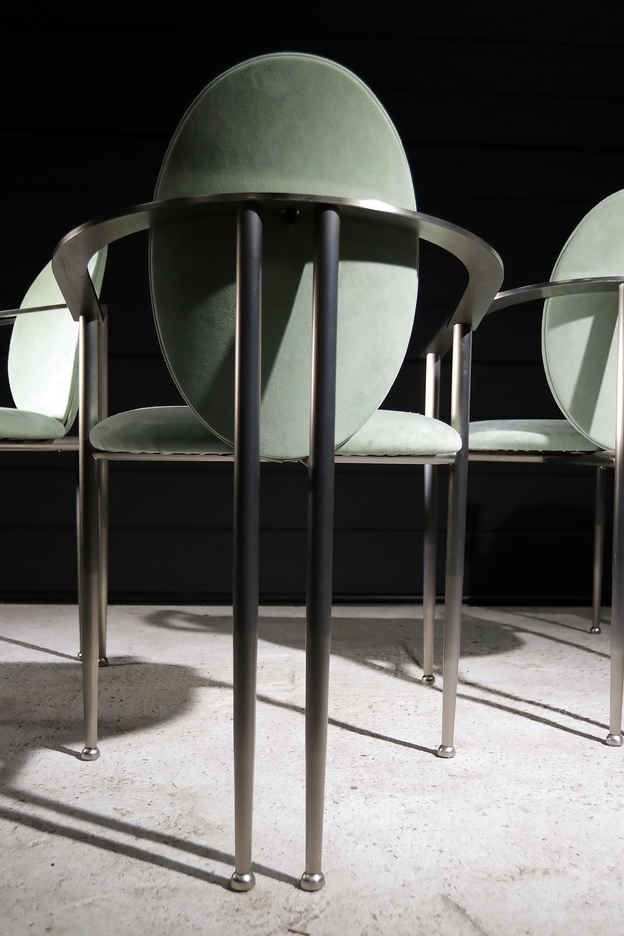 2 Hollywood Regency Style Belgo Chrom Chairs Mint Green, 1980 1