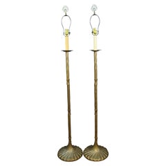 2 Hollywood Regency Twisted Brass Candlestick Library Floor Lamps 53"