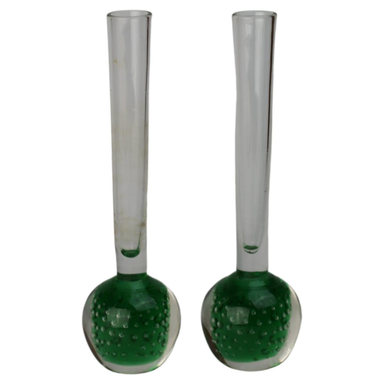 2 Holmegaard Vase à tige en verre transparent « One Flower Vase » avec base en forme de bouleau vert  en vente