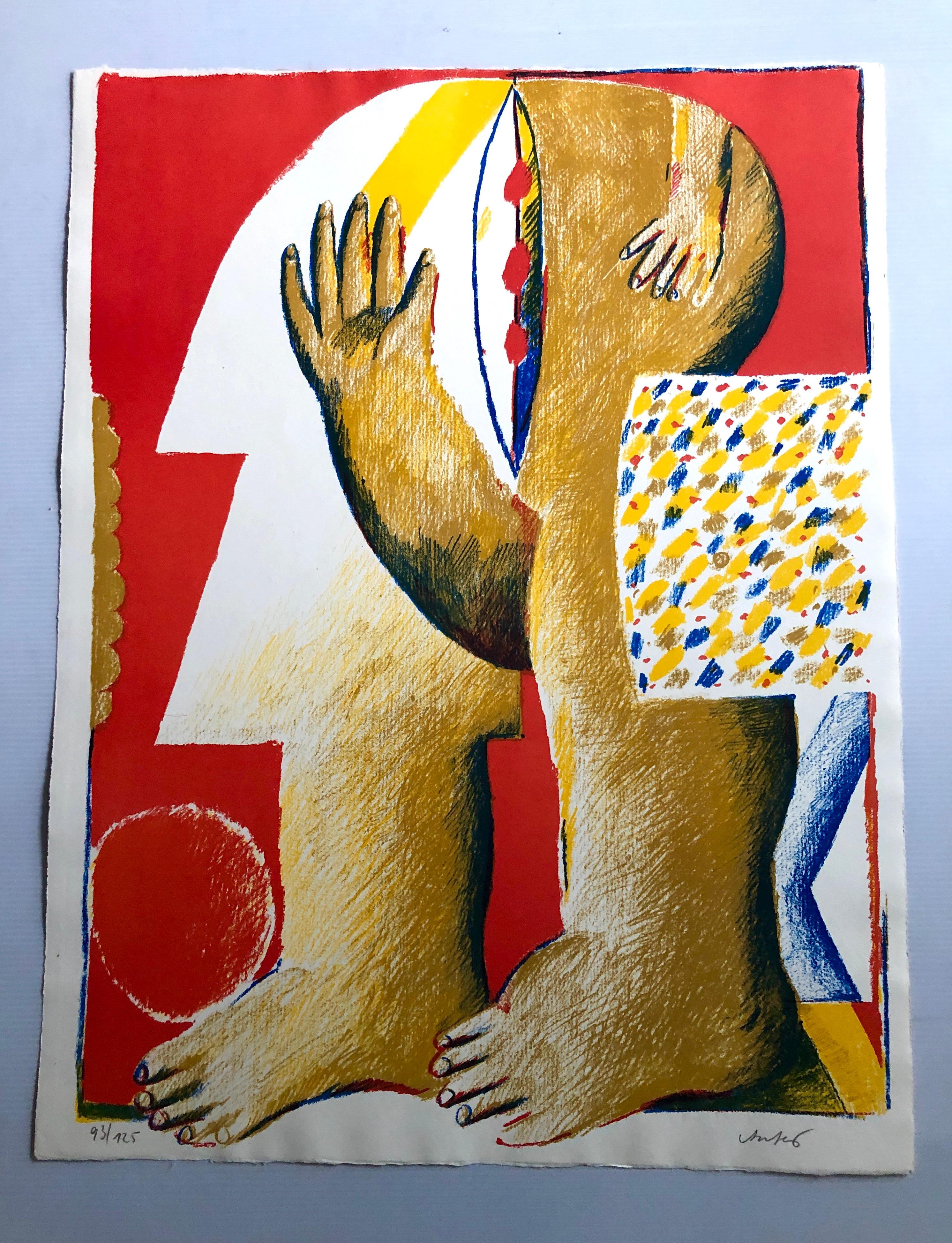 Papier 2 lithographies couleur de Horst Antes:: vers 1968 en vente