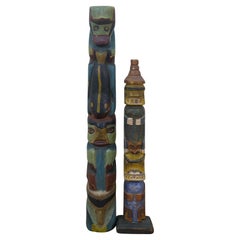 2 Hudson Bay Pacific Northwest Coast Native American Totem Pole Sculptures