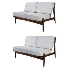 2 IB Koford Larsen Selig Danish Mid Century Modern Walnut Settee Sofa Love Seats