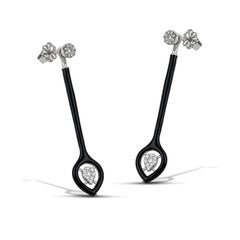 2-in-1 Bold Gold Earrings with Diamonds and Black Enamel