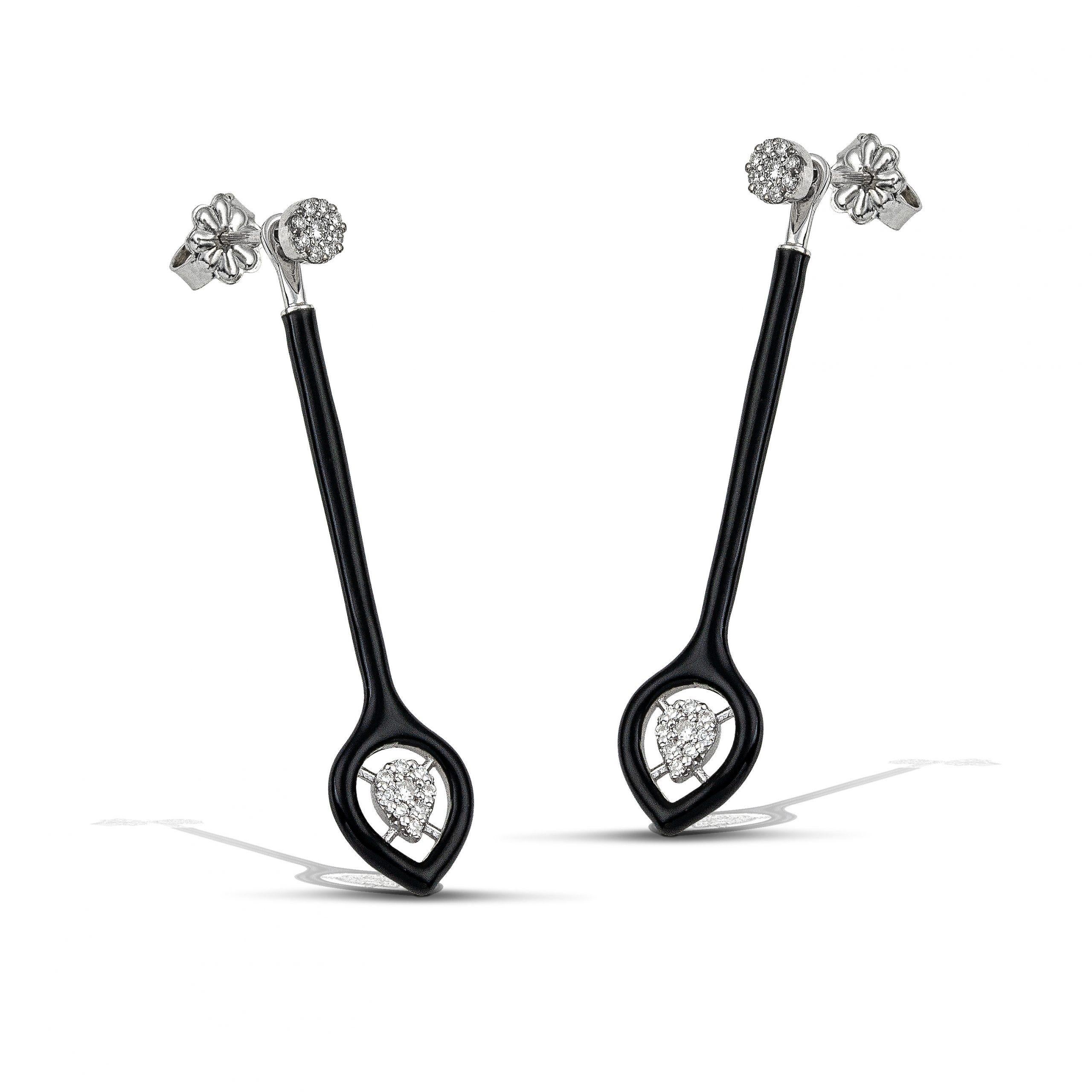 Women's or Men's 2-in-1 Bold Gold Earrings with Diamonds and Black Enamel For Sale