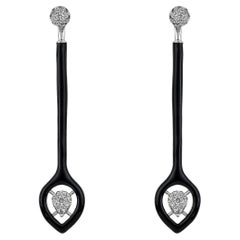 2-in-1 Bold Gold Earrings with Diamonds and Black Enamel
