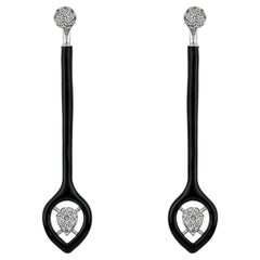 2-in-1 Bold Gold Earrings with Diamonds and Black Enamel