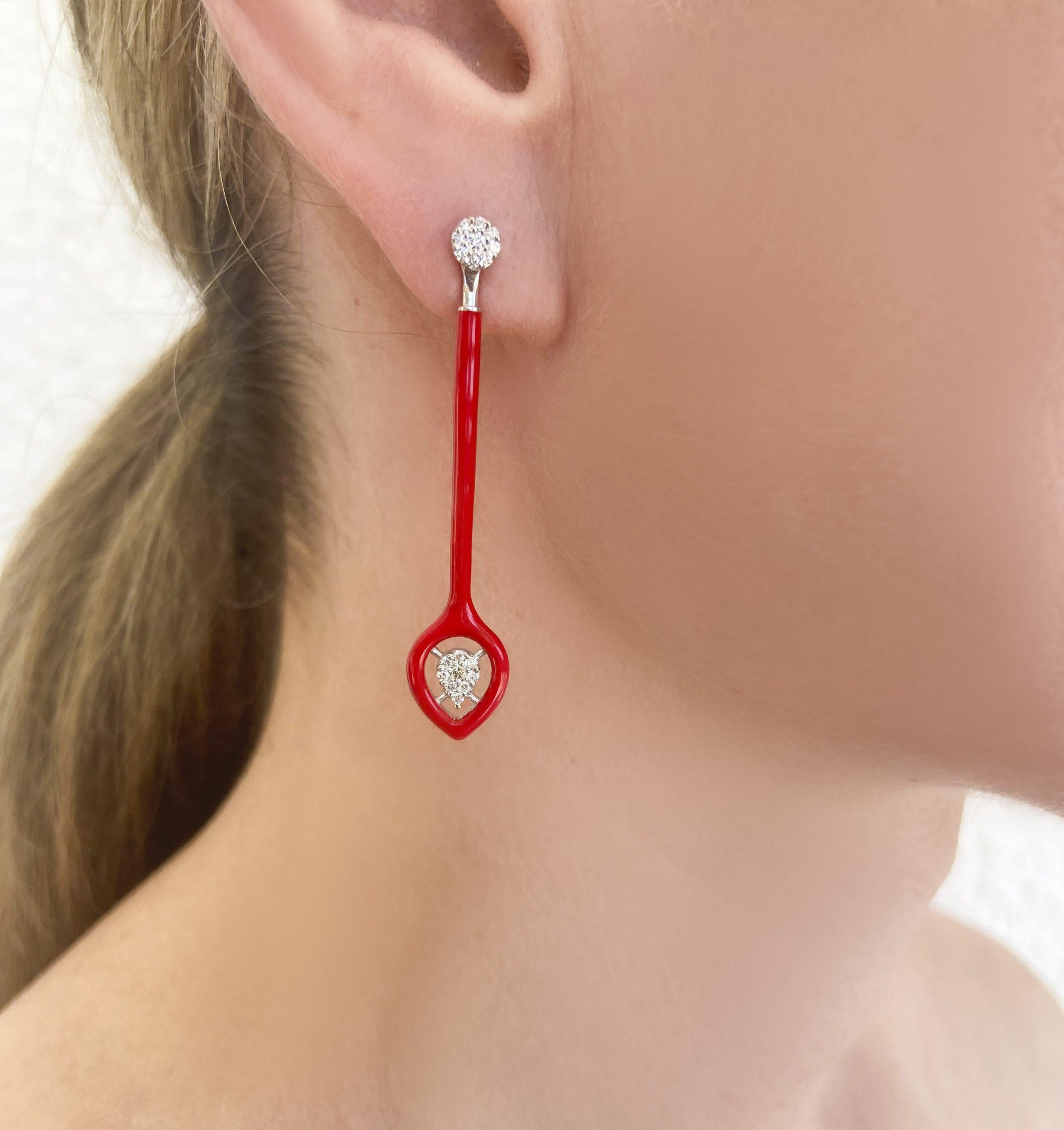 100% Recycled 14 K White Gold

Diamonds

Enamel

Two in one: The long part of the earring is Removable- Detachable, allowing a beautiful pair gold diamond studs to be used on casual, sport outfits.

Size: 5cm/1,96 inches

Size of round stud:
