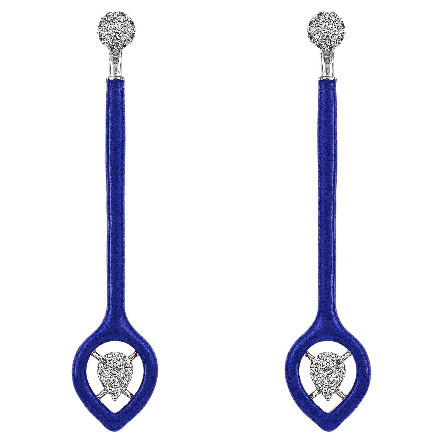 2-in-1 Bold Gold Earrings with Diamonds and Navy Enamel For Sale