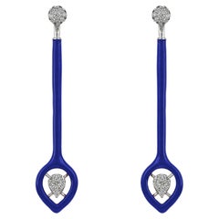 Boucles d'oreilles en or audacieuses 2 en 1 avec diamants et émail bleu marine