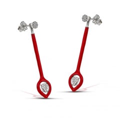 2-in-1 Bold Gold Earrings with Diamonds and Red Enamel