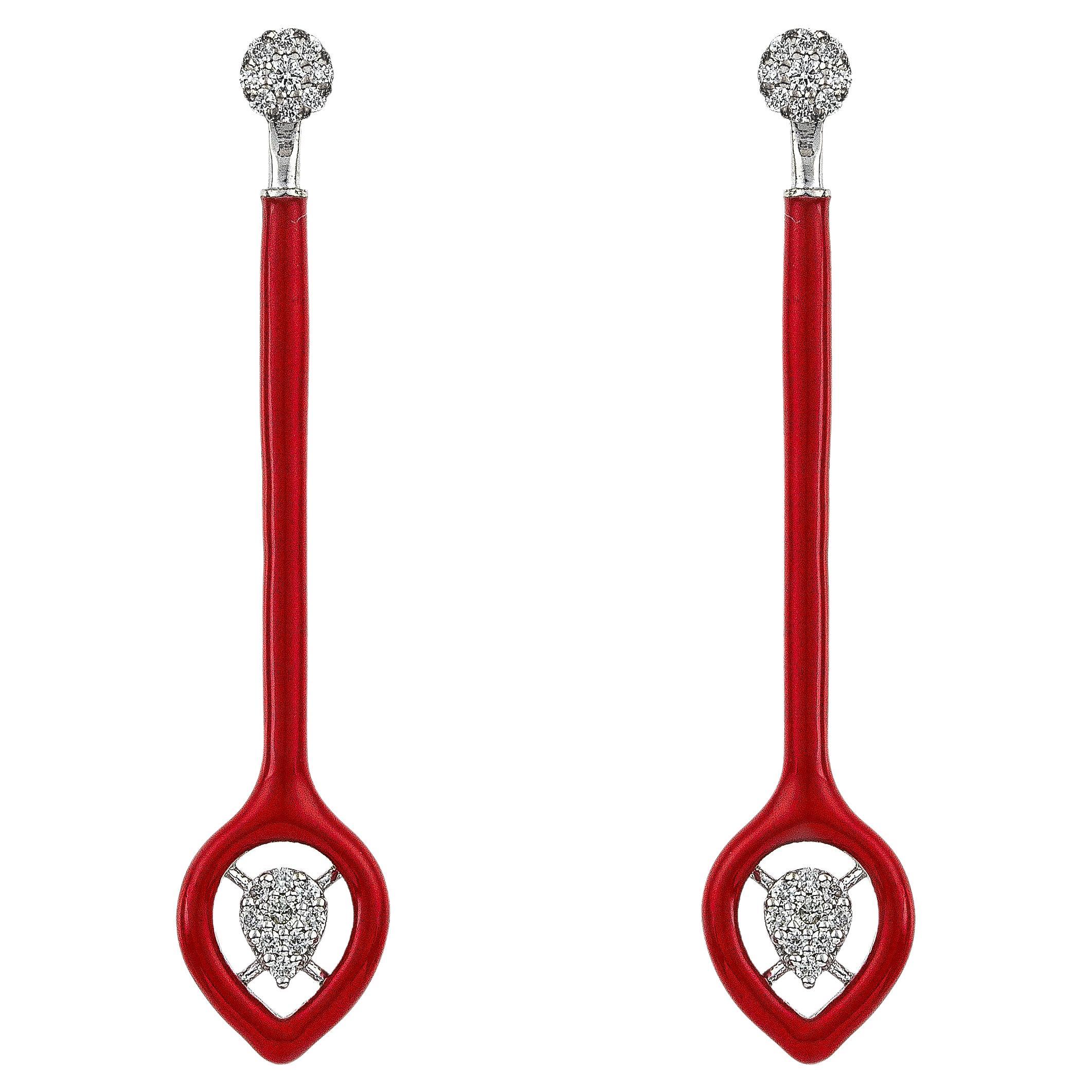 2-in-1 Bold Gold Earrings with Diamonds and Red Enamel For Sale