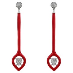 2-in-1 Bold Gold Earrings with Diamonds and Red Enamel