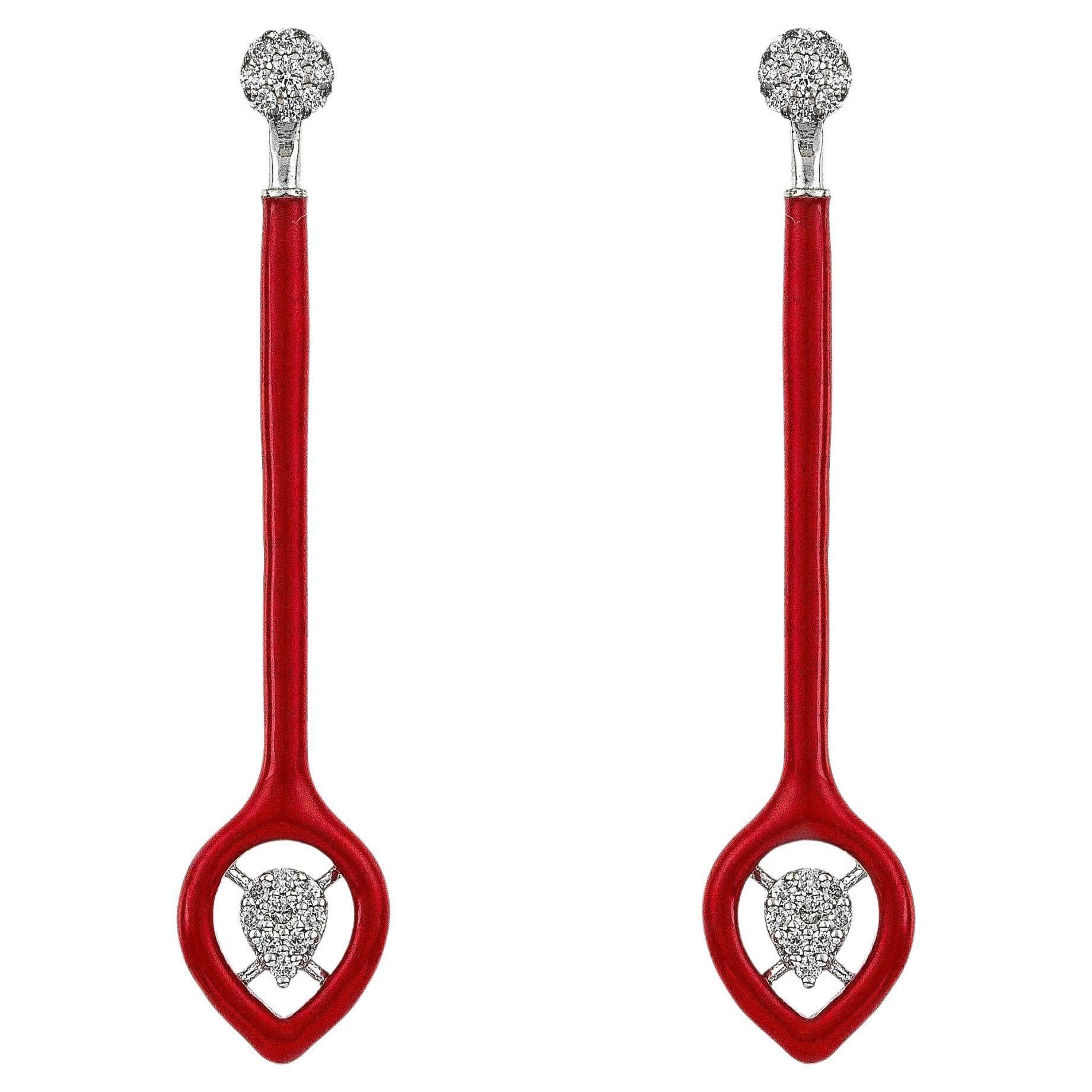 2-in-1 Bold Gold Earrings with Diamonds and Red Enamel