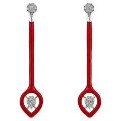 2-in-1 Bold Gold Earrings with Diamonds and Red Enamel