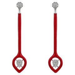 2-in-1 Bold Gold Earrings with Diamonds and Red Enamel