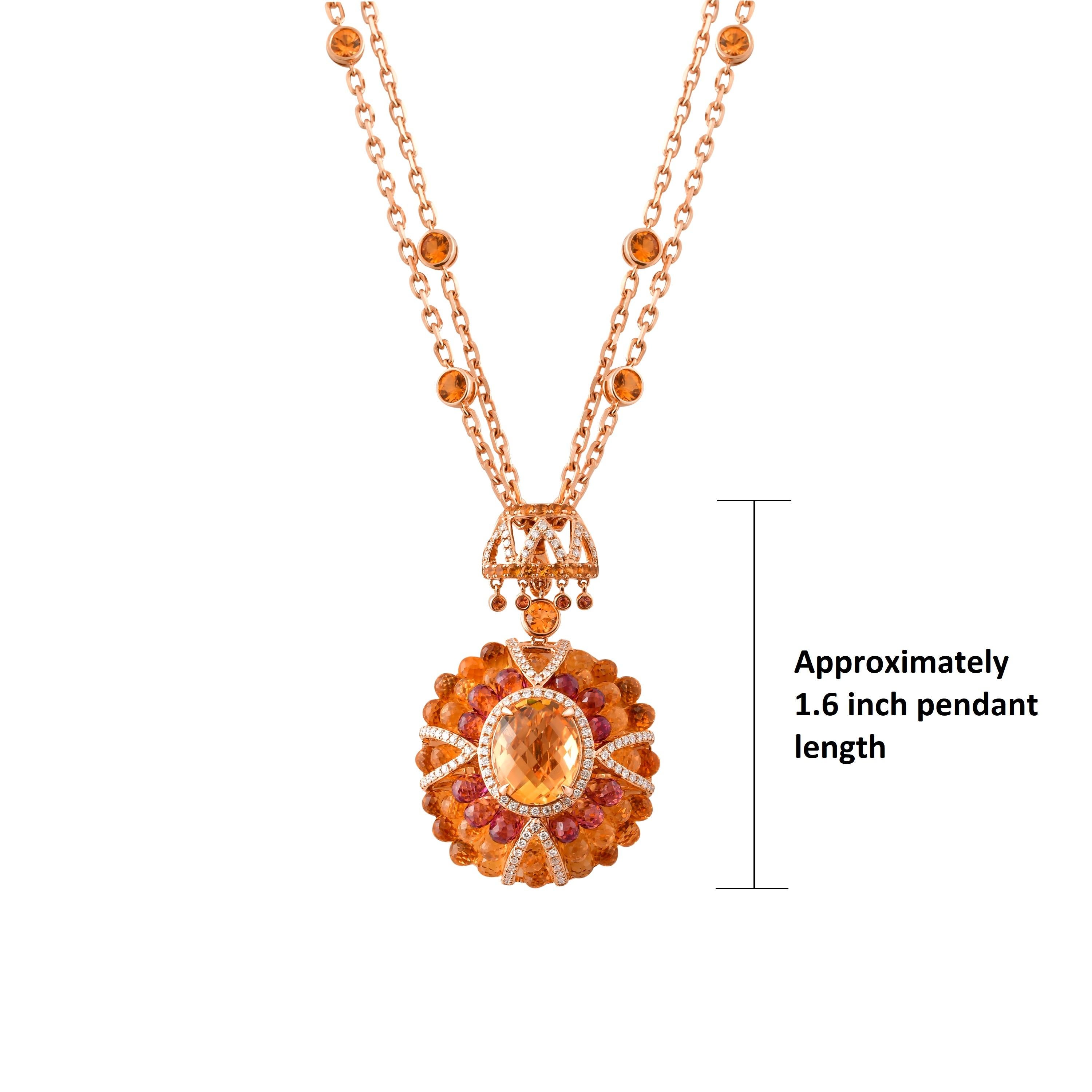 2-In-1 Citrine Briolette Pendant Necklace in 18 Karat Rose Gold For Sale 1