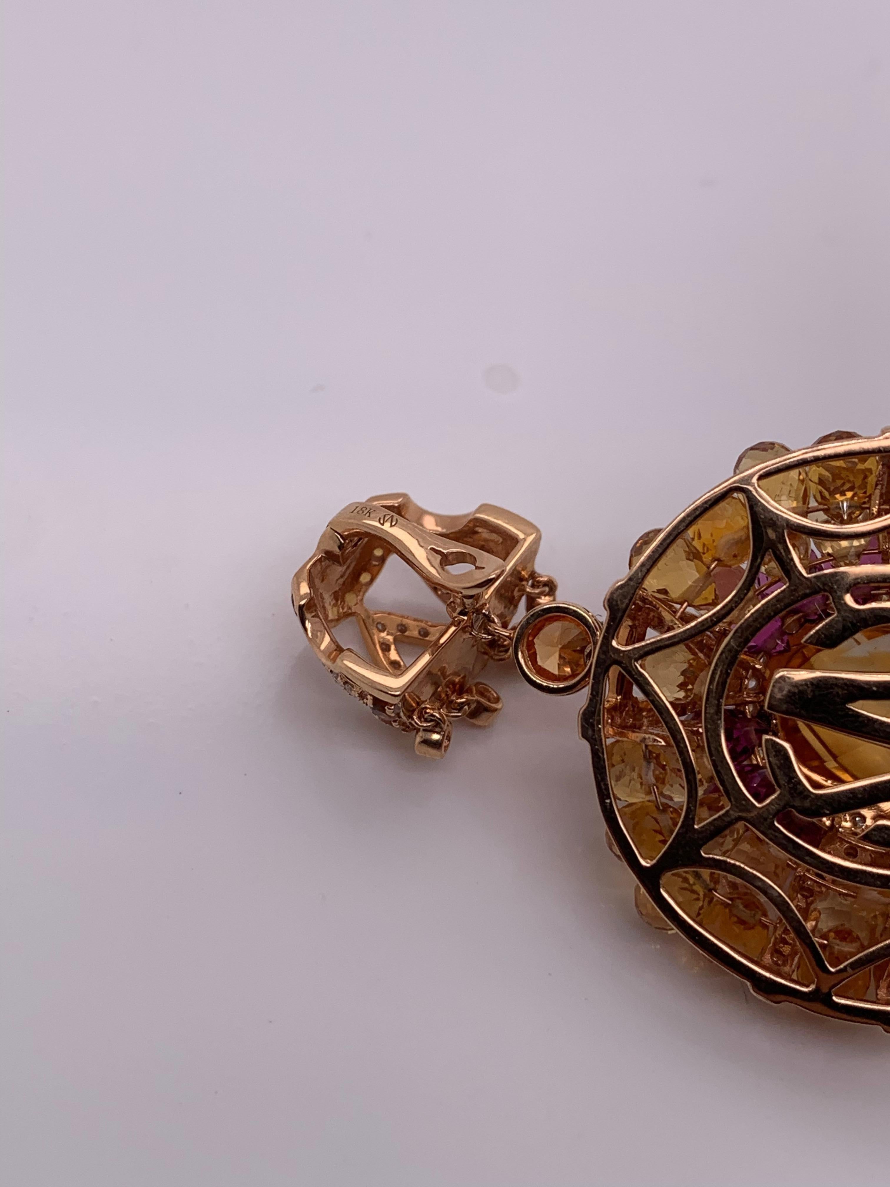 Briolette Cut 2-In-1 Citrine Briolette Pendant Necklace in 18 Karat Rose Gold For Sale