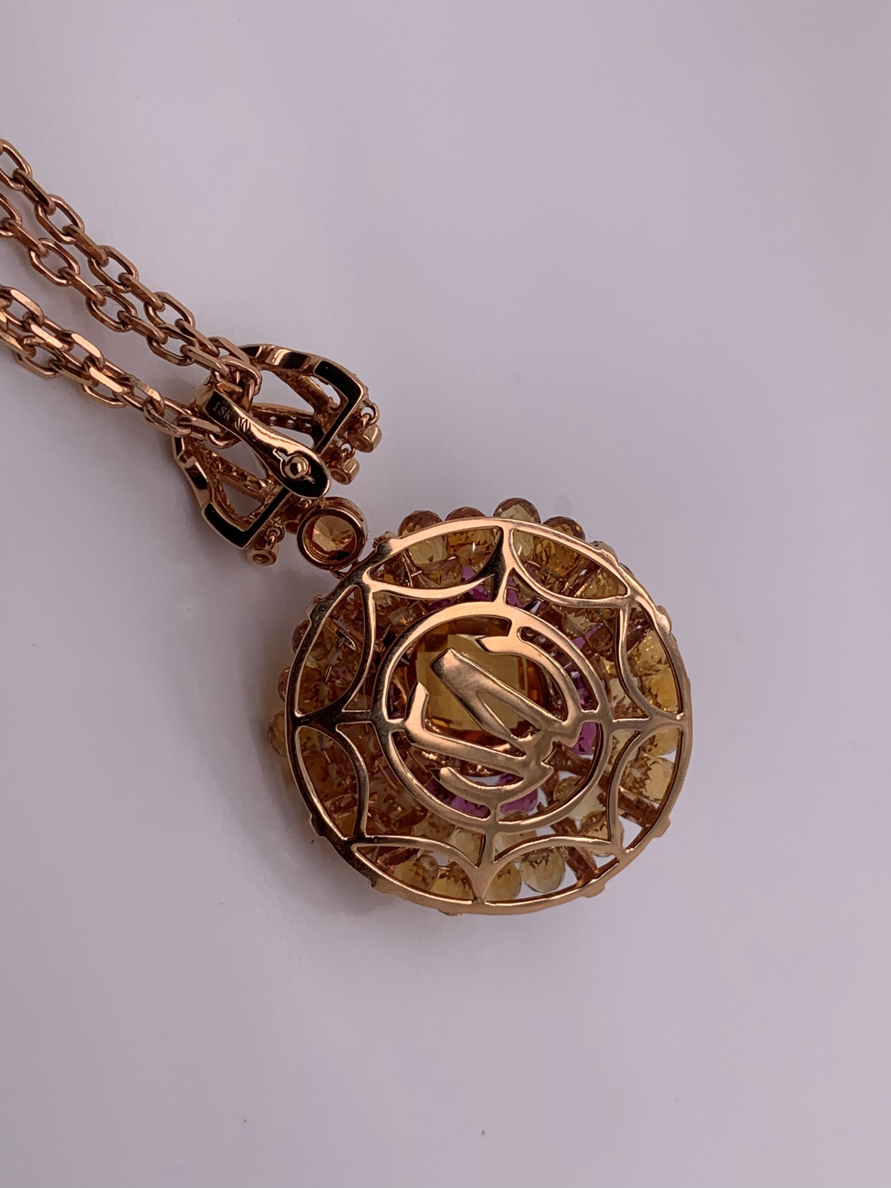 2-In-1 Citrine Briolette Pendant Necklace in 18 Karat Rose Gold In New Condition For Sale In Hong Kong, HK