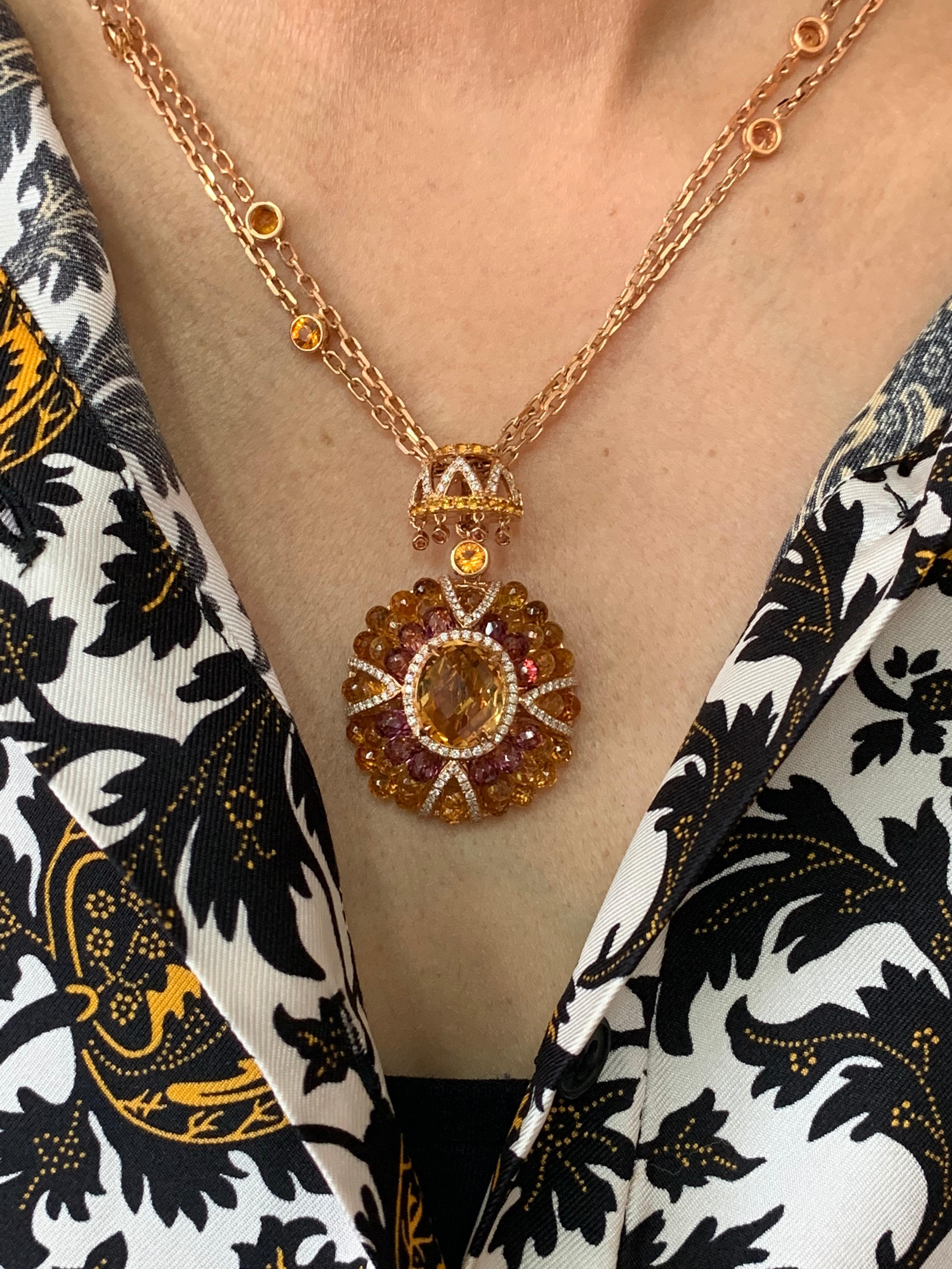 Women's 2-In-1 Citrine Briolette Pendant Necklace in 18 Karat Rose Gold For Sale