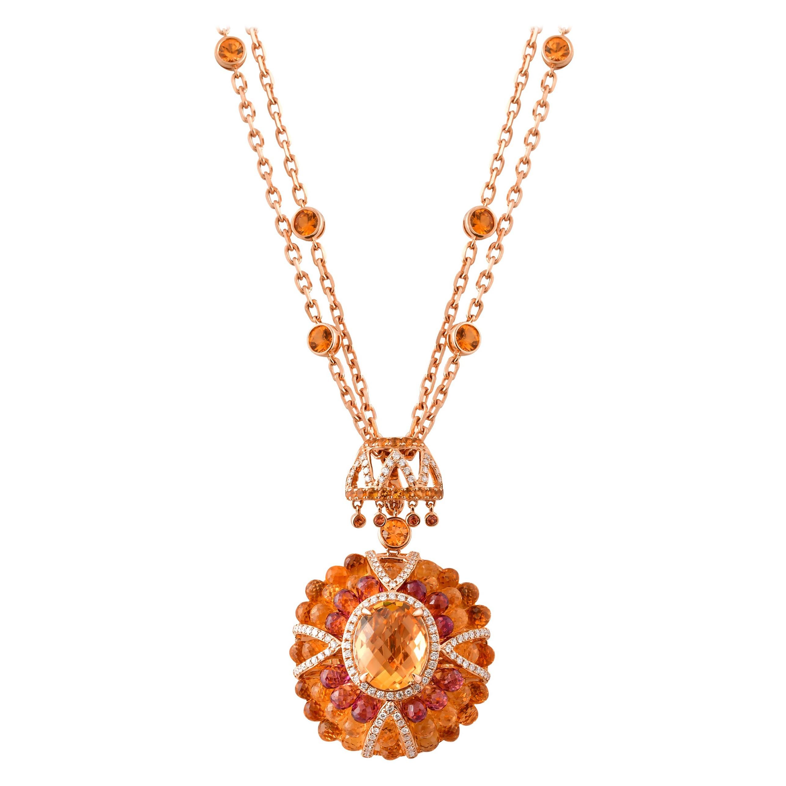 Collier à pendentif briolette en or rose 18 carats avec citrine, 2 en 1