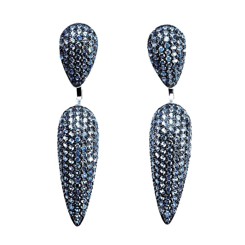 2 in 1 Diamond Cut 1 Carat Blue Sapphire 14k W Gold PL Sterling Silver Earrings