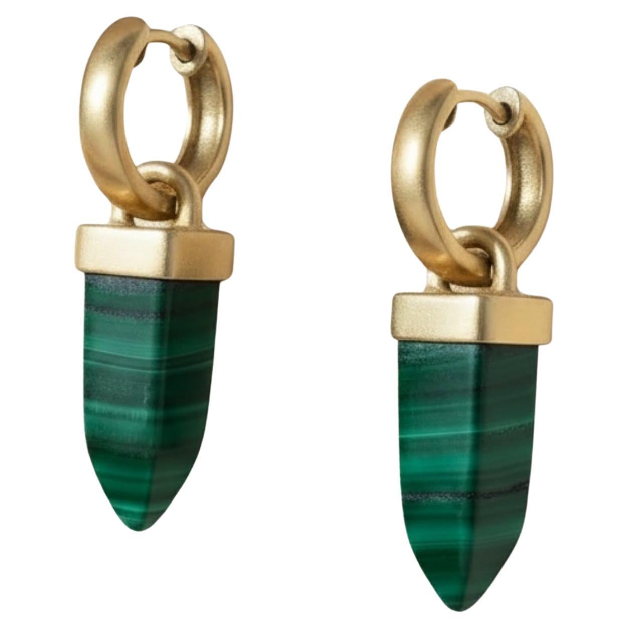 2-in-1 Malachite Spear Drop Earrings Pair 18K Gold by Nancy Phillips