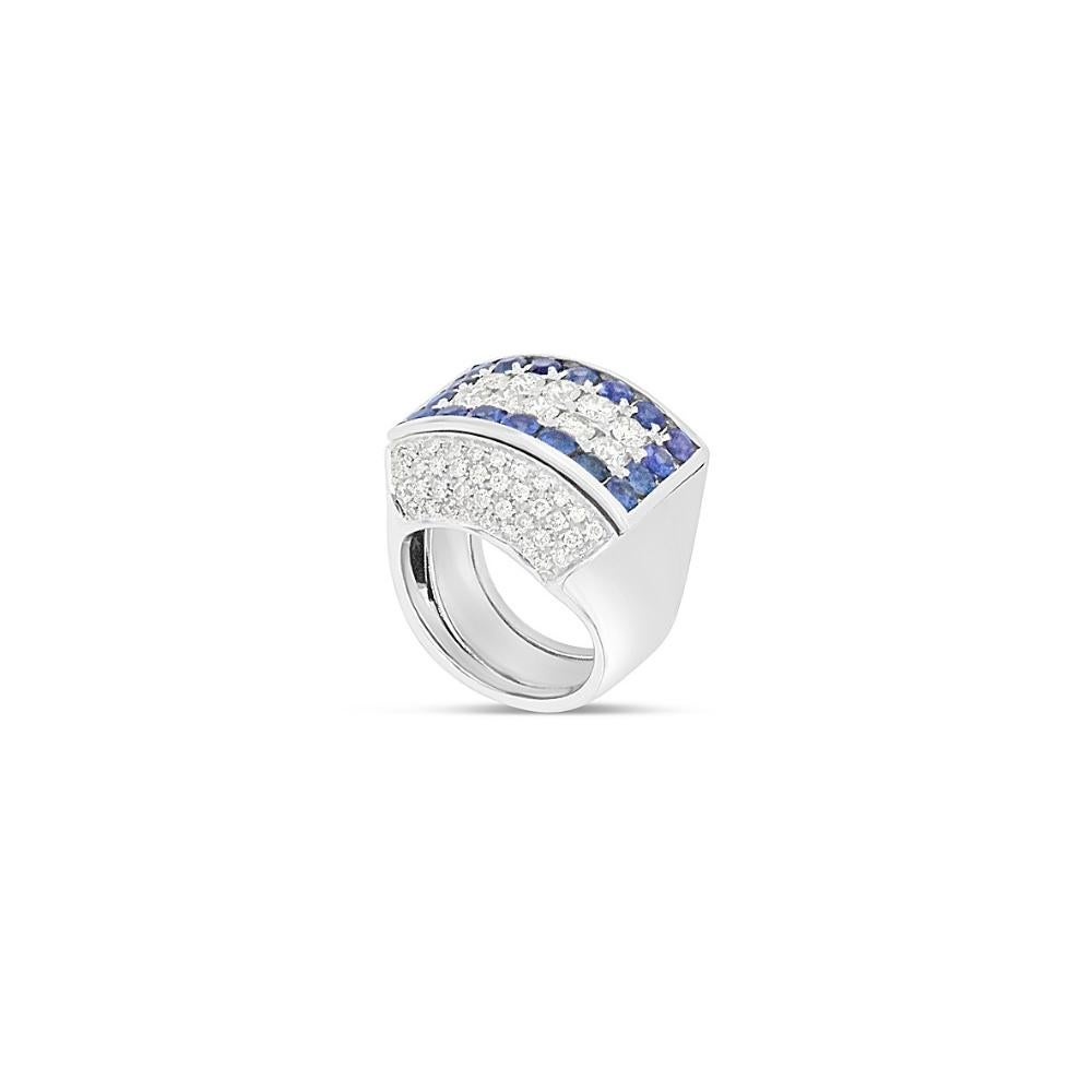 Brilliant Cut 2 in 1 Men's Diamond and Blue Sapphire Ring in 18K White Gold For Sale