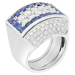 Retro 2 in 1 Men's Diamond and Blue Sapphire Ring in 18K White Gold
