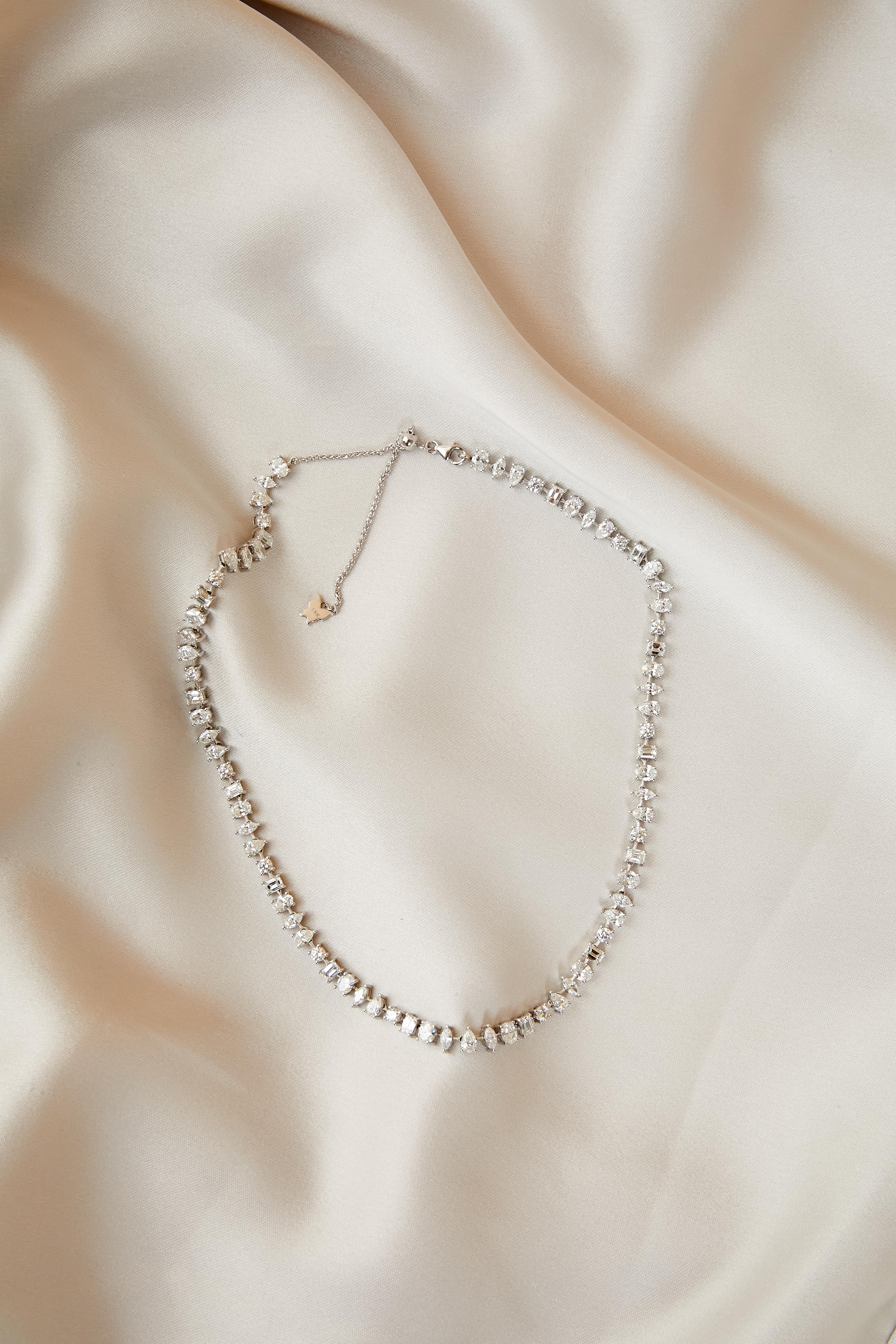 Modern 2 in 1 Multi Shape Diamond Choker Necklace in 18 Karat White Gold For Sale