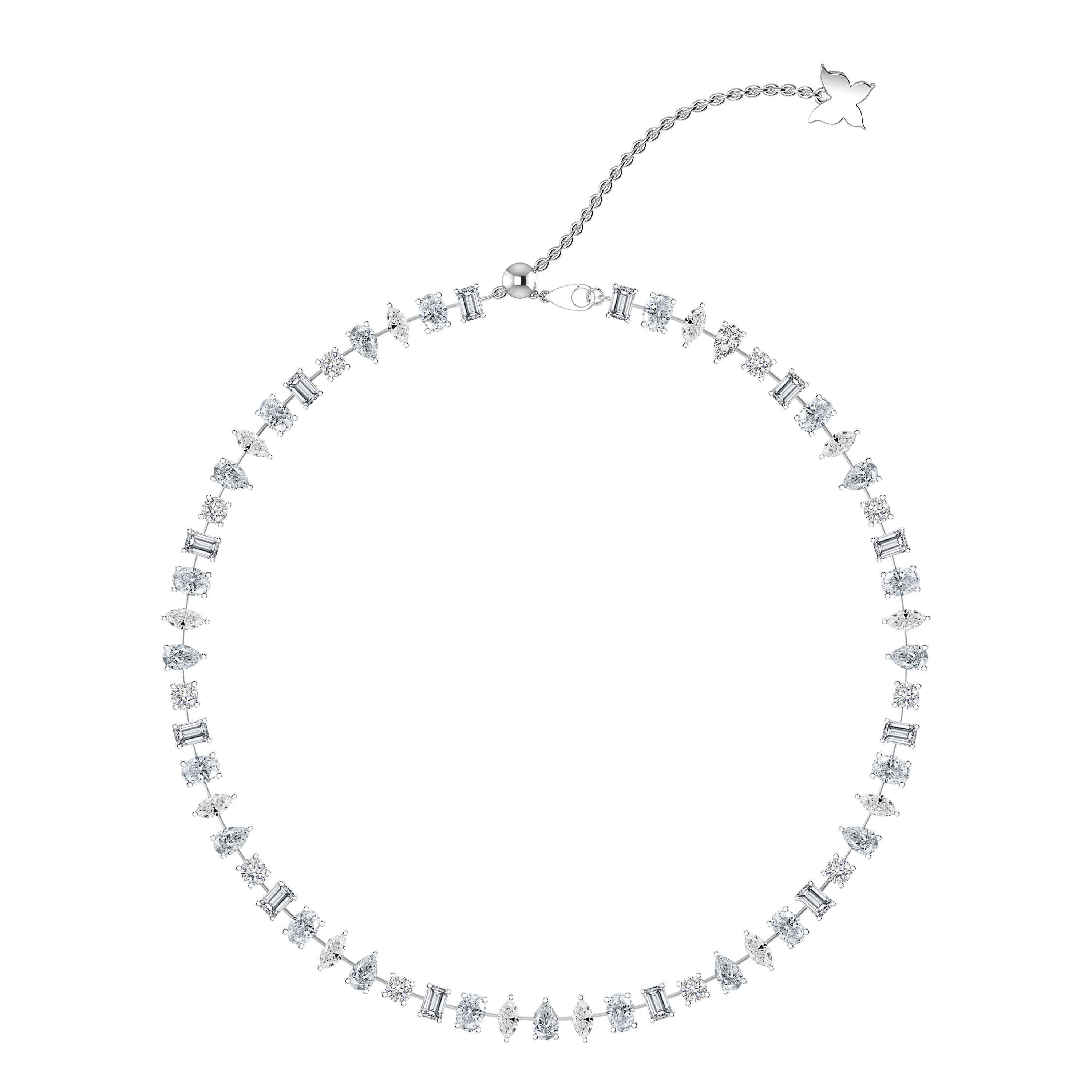 Mixed Cut 2 in 1 Multi Shape Diamond Choker Necklace in 18 Karat White Gold For Sale