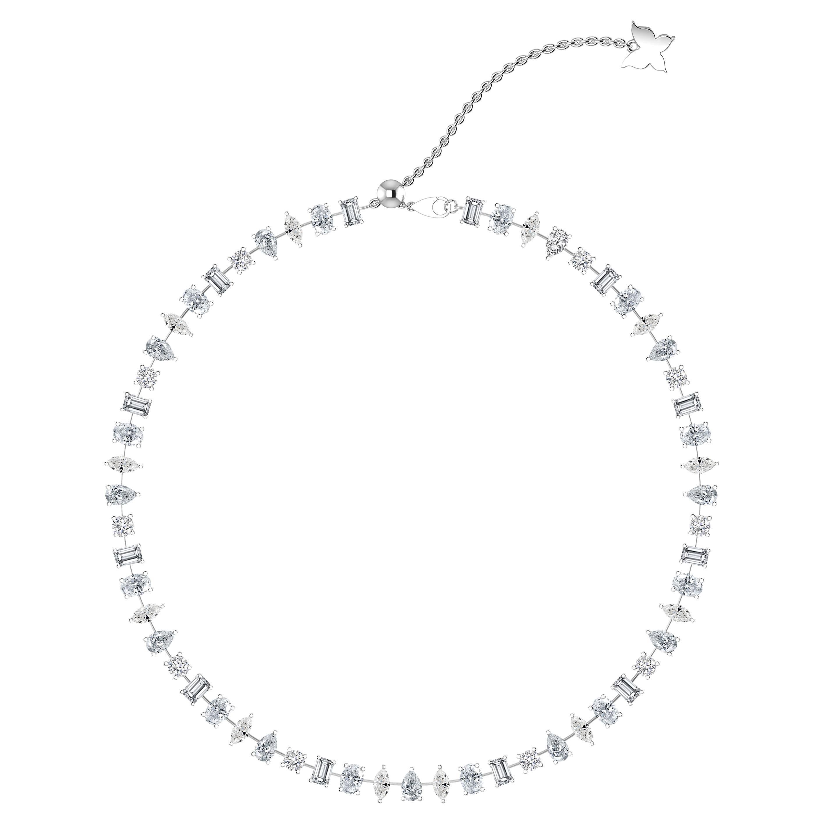 2 in 1 Multi Shape Diamond Choker Necklace in 18 Karat White Gold For Sale