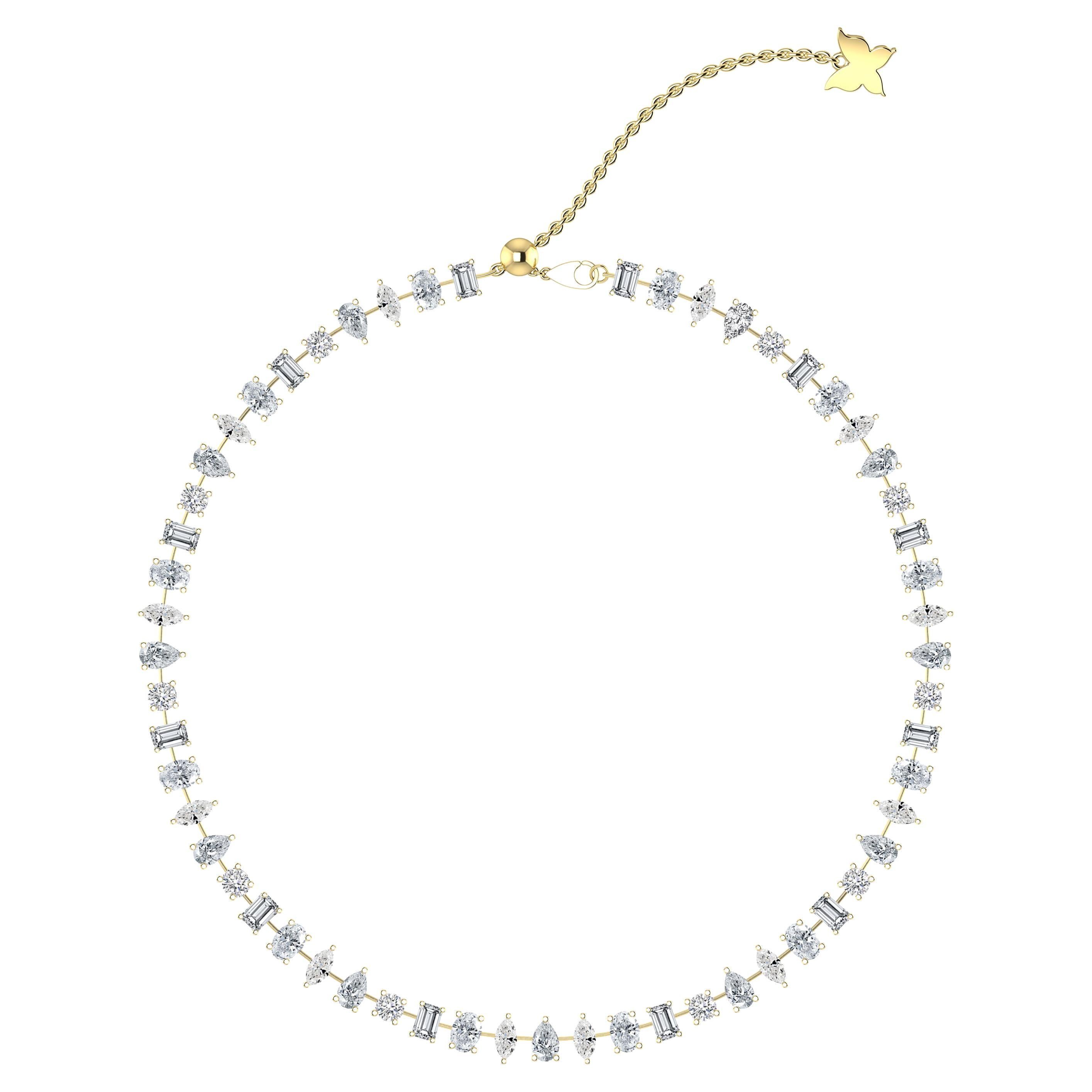 2 in 1 Multi Shape Diamond Choker Necklace in 18 Karat Yellow Gold