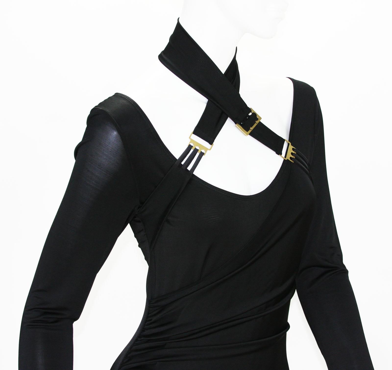 2 in 1  Seltenes Tom Ford für Gucci 2003 Kollektion Bondage-Kleid aus Jersey mit Schnalle M  Erwähnungen des Künstlers im Angebot 7