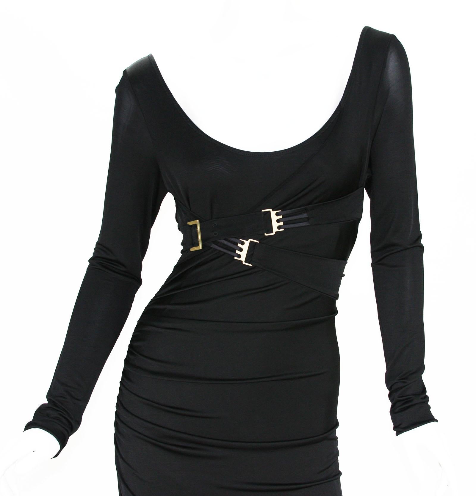 2 IN 1  Rare Tom Ford for Gucci 2003 Collection Jersey Bondage Buckle Dress M  S In Excellent Condition For Sale In Montgomery, TX