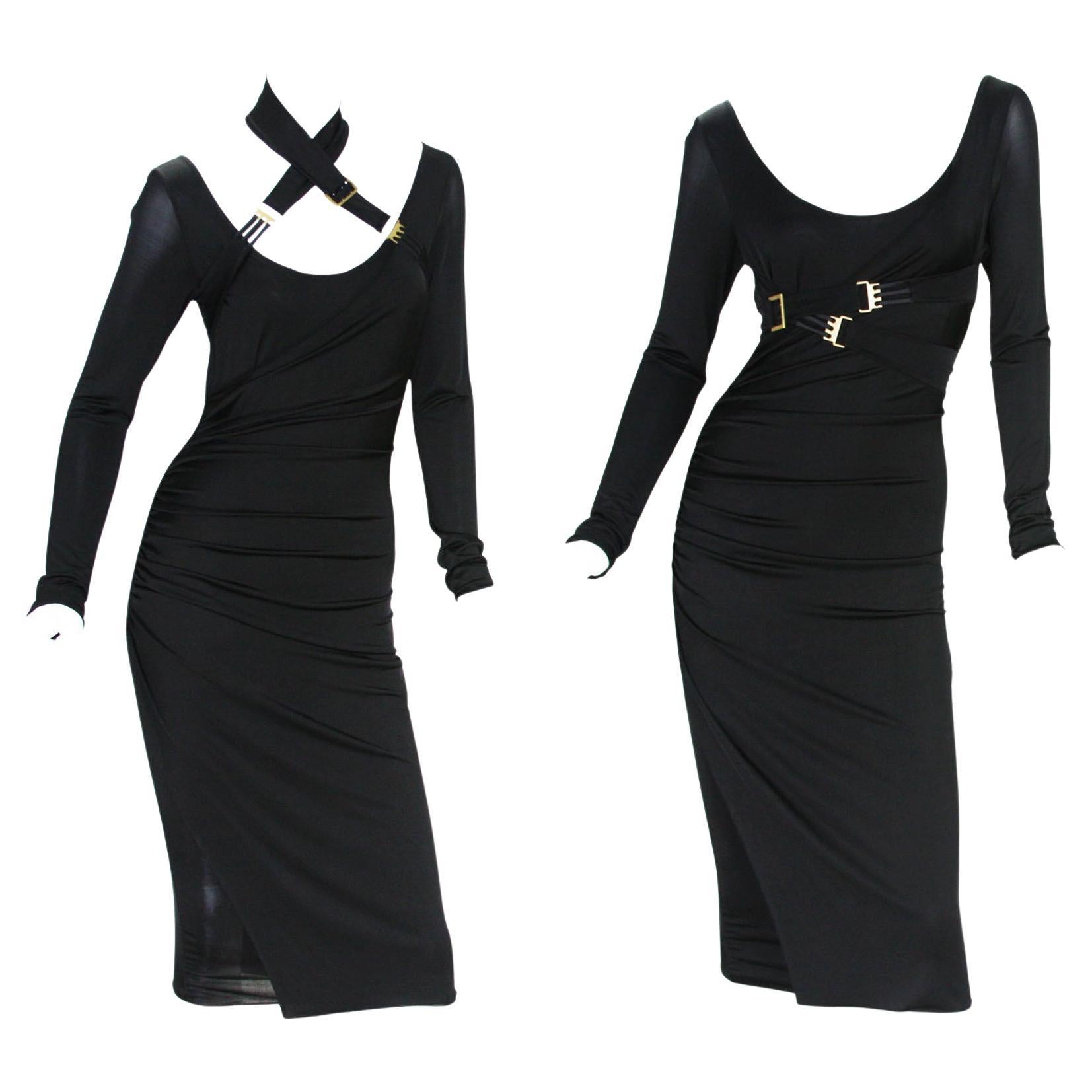 2 in 1  Seltenes Tom Ford für Gucci 2003 Kollektion Bondage-Kleid aus Jersey mit Schnalle M  Erwähnungen des Künstlers im Angebot
