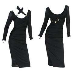 2 IN 1  Rare Tom Ford for Gucci 2003 Collection Jersey Bondage Buckle Dress M  S