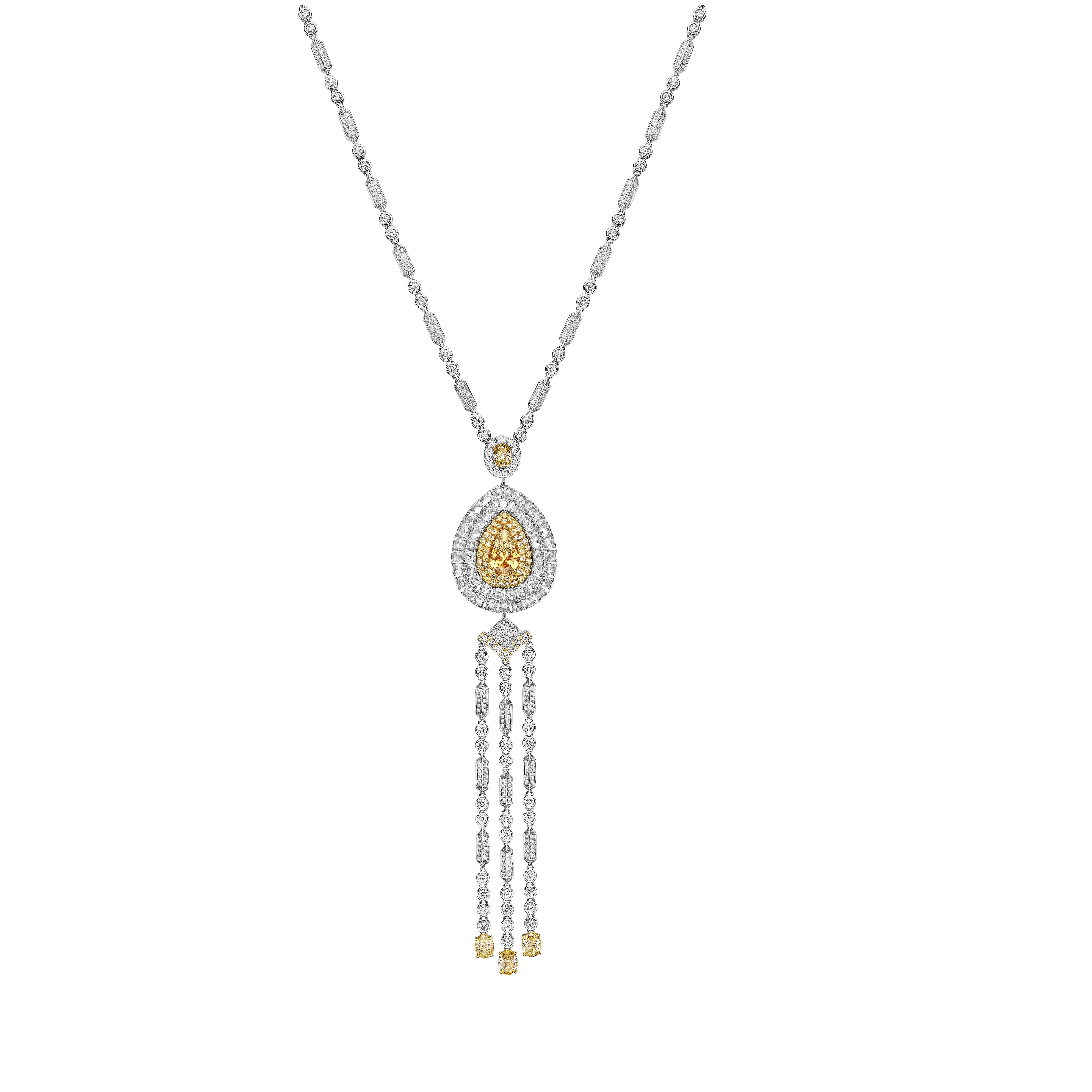 2 in 1 Gelb-Diamant-Halskette und Ring aus 18 Karat Gelb- und Weißgold (Ovalschliff) im Angebot