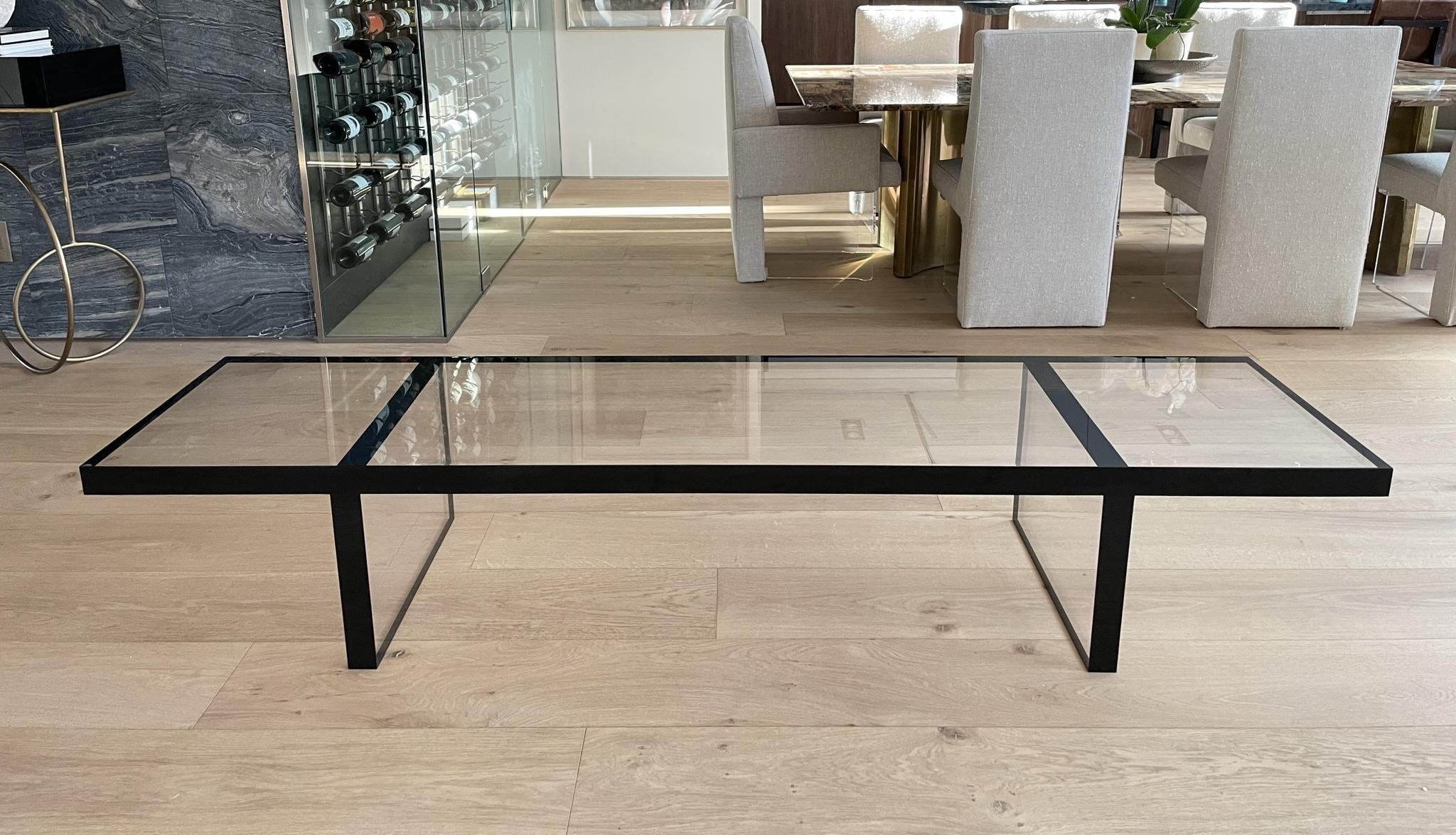 American Lucite Coffee Table / Bench in Clear & Black Lucite by Amparo Calderon Tapia For Sale